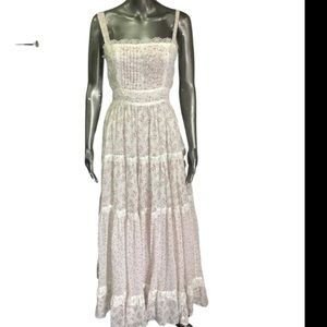 70s Gunne SaxWomen Floral Print White Prairie Summer Sleeveless Dress 11